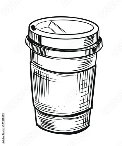 Paper cup. Tea, coffee. Coffee to go. Hand drawn sketch. Vector