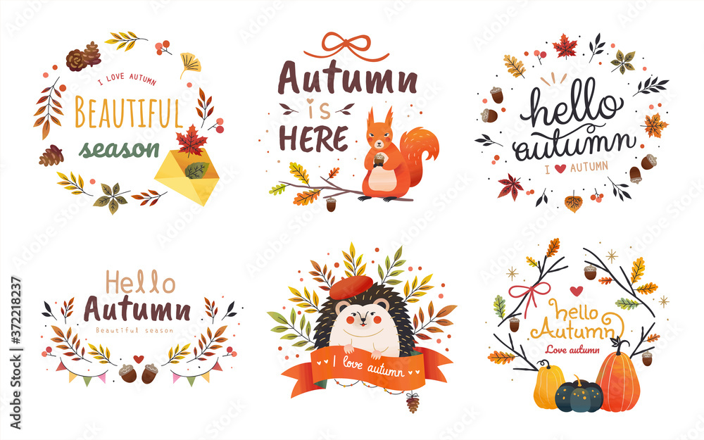 Set of autumn sticker packs