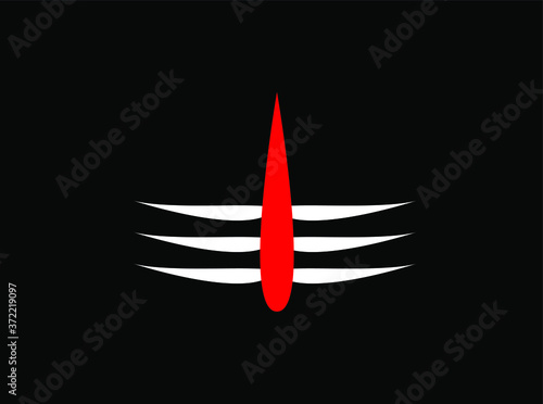 Lord Shiva's Red tilak with white stripes isolated on Black background