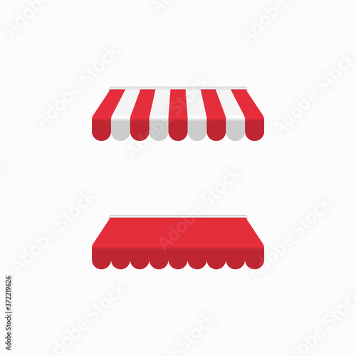 Red awning or canopy isolated on white background, realistic vector illustration