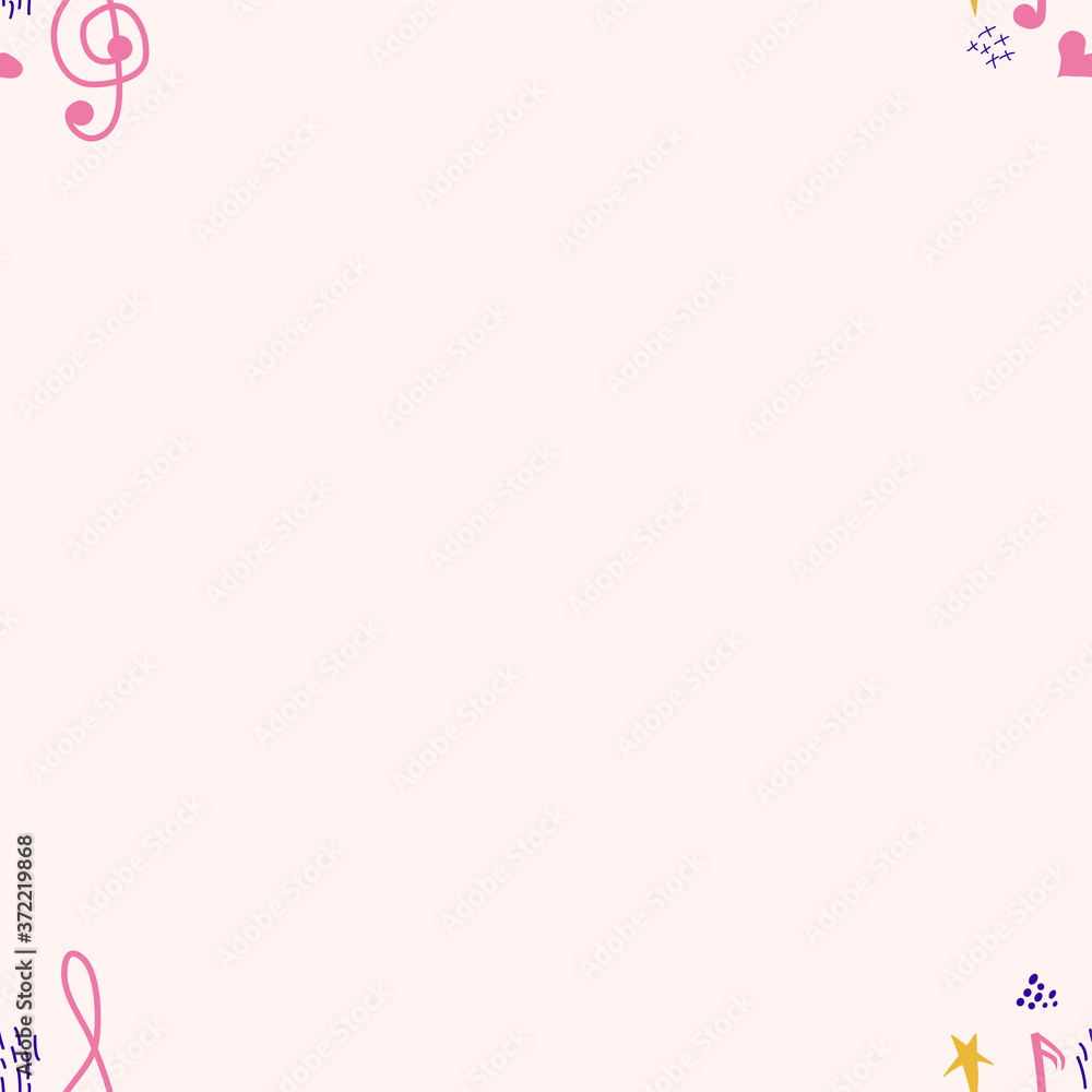 Treble clef, notes, heart, stars, abstract elements seamless pattern in pink, blue pastel colors. Music backdrop Treble clef, notes, heart, stars, abstract elements seamless pattern in pink, blue pastel colors. Music backdrop
