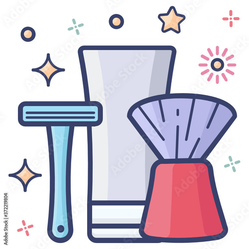 
Shaving kit flat icon design, men's salon service products  
