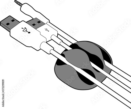 Professional vector illustration of a Cable Tie - Line Drawing, Black and White, Zip Tie