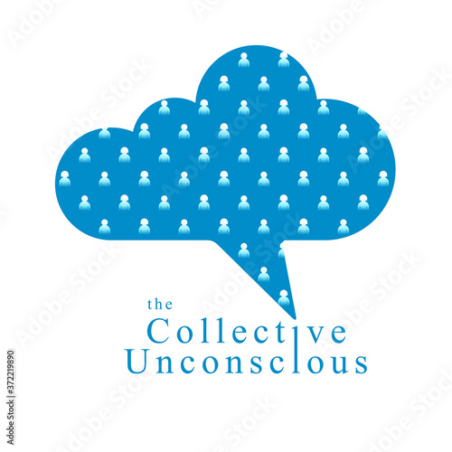 Collective unconscious psychology and sociology theme vector concept shown with speech bubble in a shape of cloud, symbolizes big data of people opinions and beliefs.