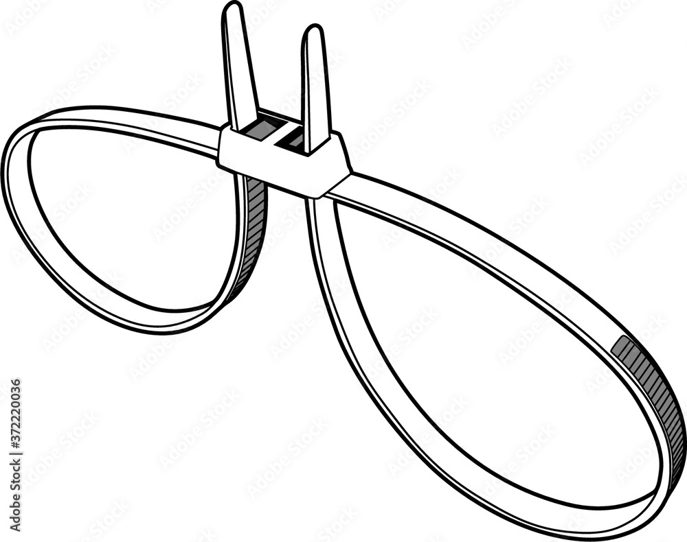 Professional vector illustration of a Cable Tie Line Drawing, Black