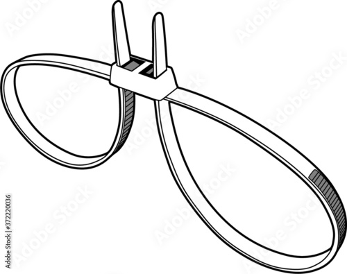 Professional vector illustration of a Cable Tie - Line Drawing, Black and White, Zip Tie