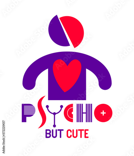 Cute but psycho funny vector cartoon logo or poster with weird expression man icon, t shirt print or social media picture.