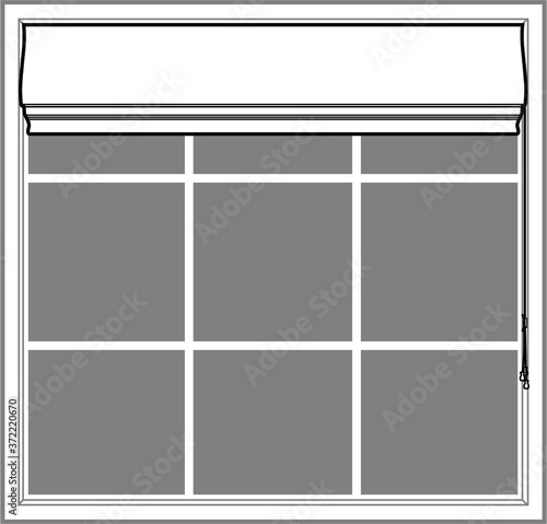 Professional vector illustration of a Roman Blind on a window - Line Drawing, Black and White, window furnishings