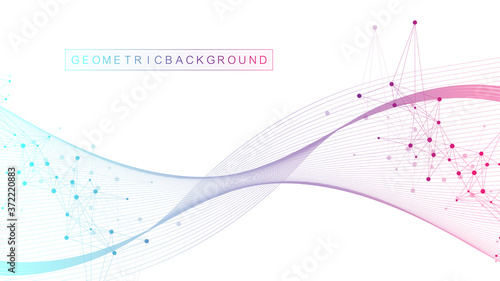 Big Genomic Data Visualization. DNA helix, DNA strand, DNA Test. CRISPR CAS9 - Genetic engineering. Molecule or atom, neurons. Abstract structure for Science or medical background, banner. Wave flow.