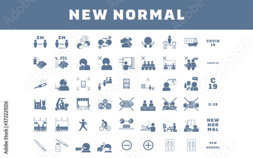 コロナウイルス感染予防のための新しい生活様式アイコンセット