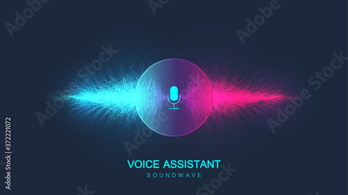 Voice assistant concept. Vector sound wave. Voice and sound recognition equalizer wave flow background. Personal assistant and voice recognition concept gradient vector illustration.