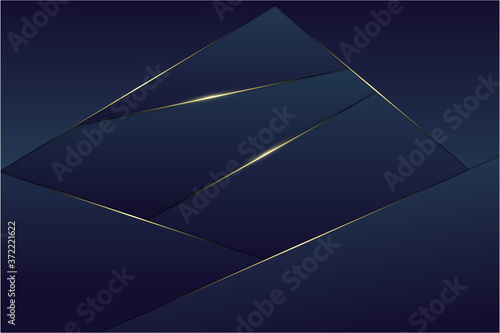  Metallic background.Polygonal dark blue luxury with gold line.Golden metal modern design.