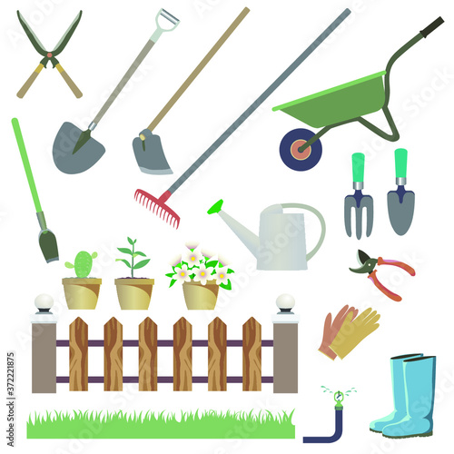 Backyard gardening equipment icons drawing