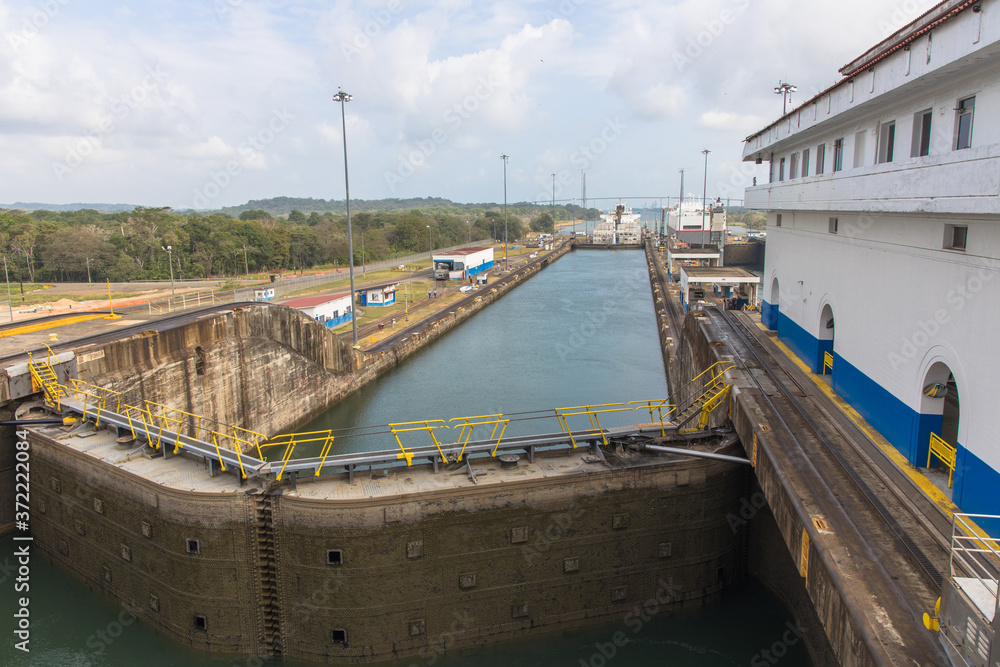 Fototapeta premium Views of the second of the Gatun Locks of the Panama Canal, Panama