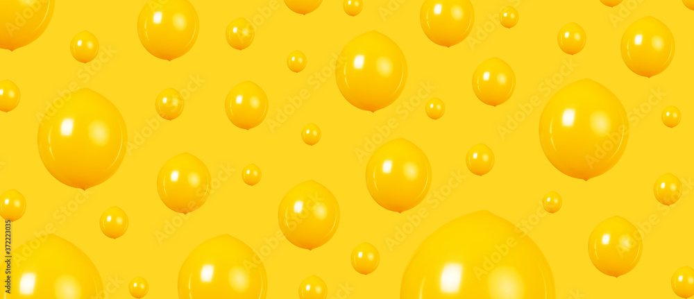 background of yellow balloons, minimalism concept, panoramic image