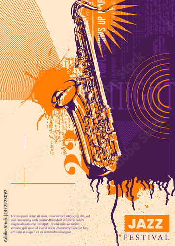 Abstract style Jazz music festival poster design. Vector illustration.