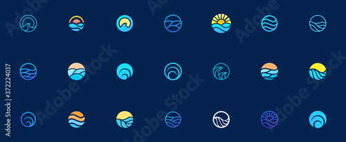 sea water wave logo design set, graphic element for logo