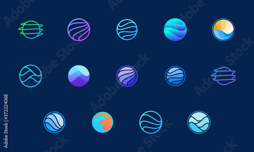wavy circle logo design set, abstract logo template