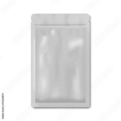 Blank sachet packet with tear notches, vector mock-up. Individual plastic wrapping bag for cosmetic, medical or food product - mockup. Template for design