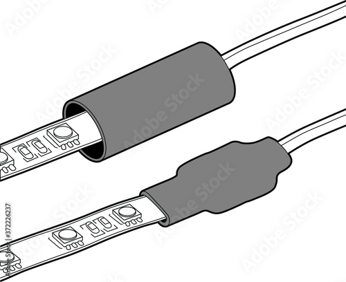 Professional vector illustration of Heat shrink - Line Drawing, Black and White, Cable management