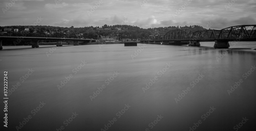 Fototapeta premium Saguenay river view of both bridges