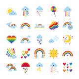bundle of twenty five rainbows and kawaii characters icons