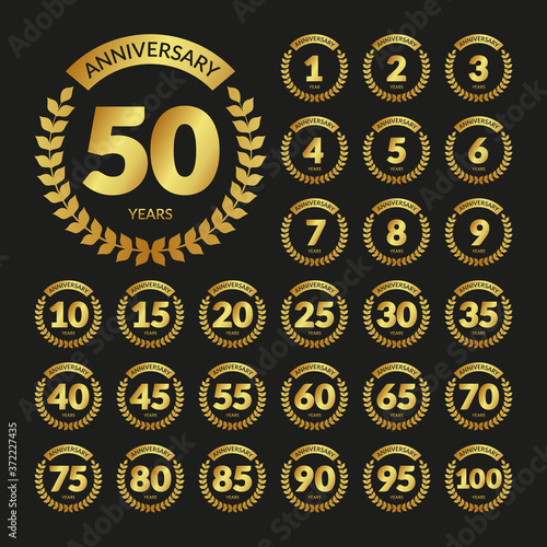Golden vintage anniversary badges set