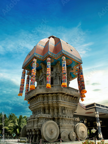beautiful view of valluvar kottam,auditorium, monument in chennai, tamil nadu, india.
the monument is 39 meter high (128 feet) stone car, Replica of the famous temple chariot of Thiruvarur.thiruvallur photo