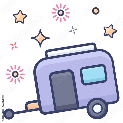 
Icon of camper van, flat design of caravan vector 
