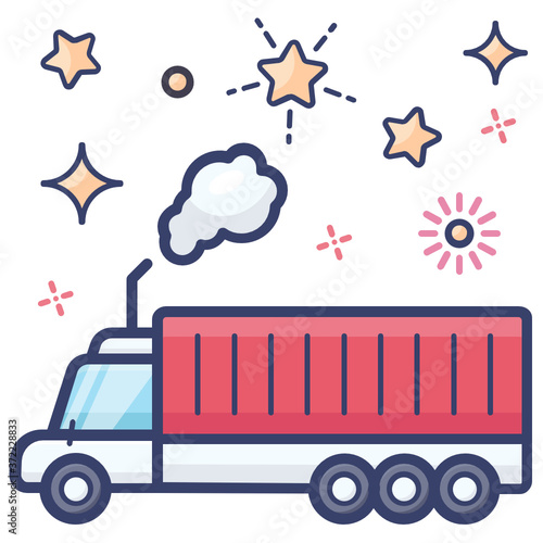 
Heavy road vehicle used for carrying goods and materials, a cargo truck flat vector 
