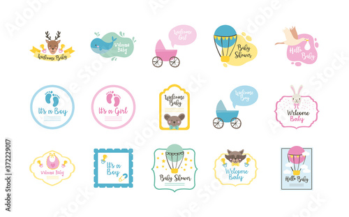 bundle of fifteen baby shower set icons