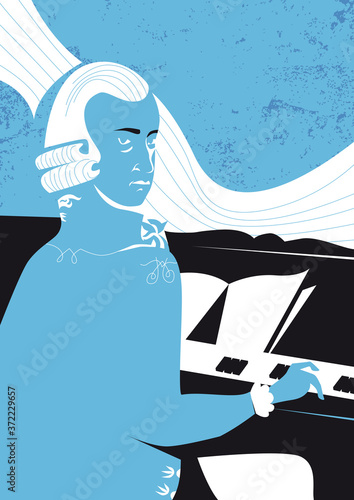 Wolfgang Amadeus Mozart. Great composer and musician, vector portrait