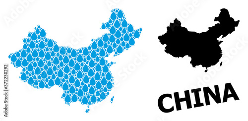 Vector Mosaic Map of China of Water Drops and Solid Map