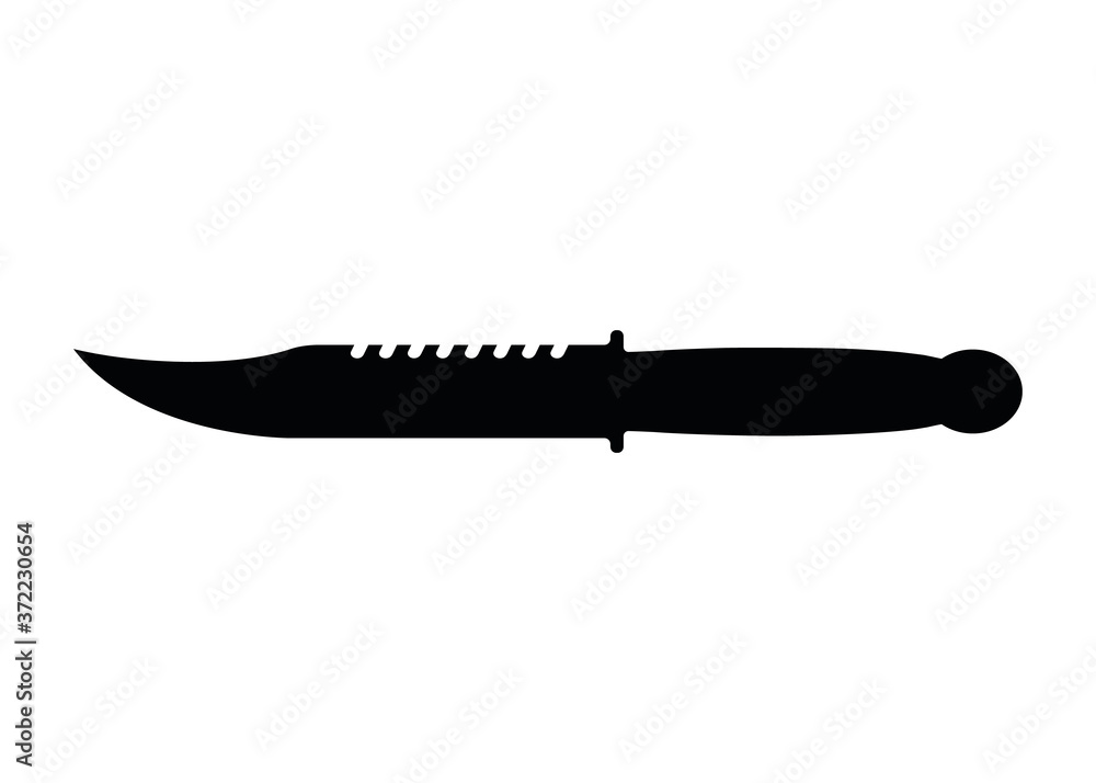 Hunting steel knife with wooden handle, concept simple black vector illustration, isolated on white. Self defense melee weapon, military blade. Hunting steel knife with wooden handle, concept simple black vector illustration, isolated on white. Self defense melee weapon, military blade.