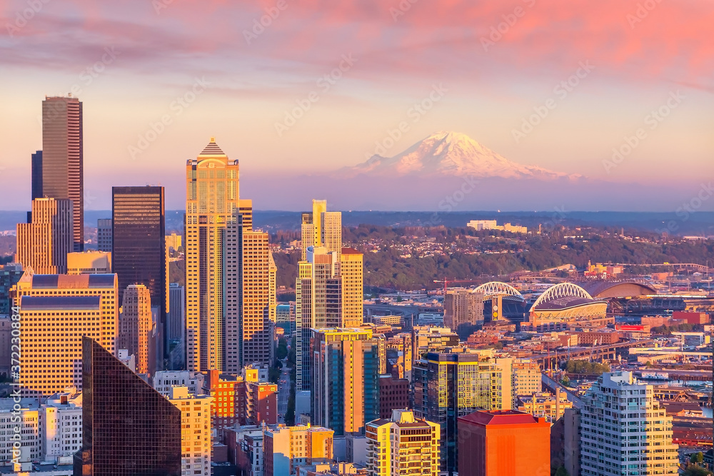 Obraz premium Seattle city downtown skyline cityscape in Washington State, USA