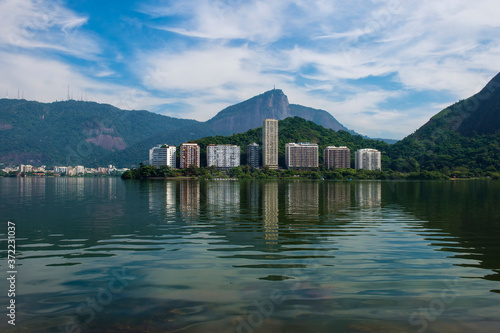 Buildings reflectiong in Lagoa Rodrigo de Freitas, Ipanema, Rio de Janeiro, Brazil