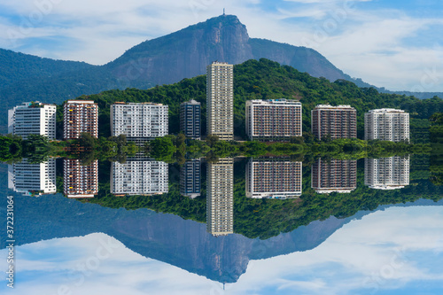 Buildings reflectiong in Lagoa Rodrigo de Freitas, Ipanema, Rio de Janeiro, Brazil photo