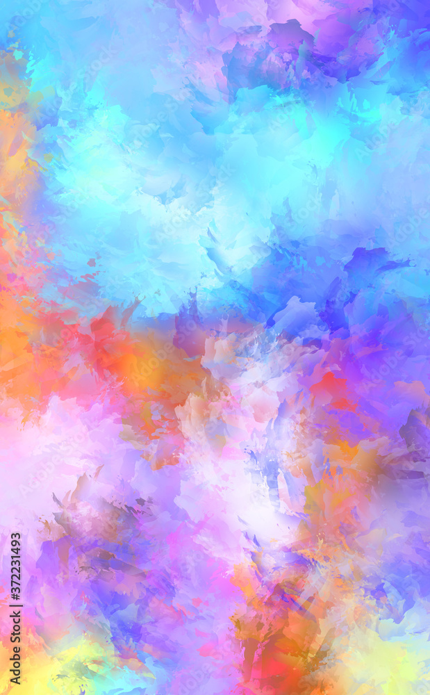 Wall art. Unique and creative illustration. Brush stroked painting. Abstract background of colorful brush strokes. Brushed vibrant wallpaper. Painted artistic creation.