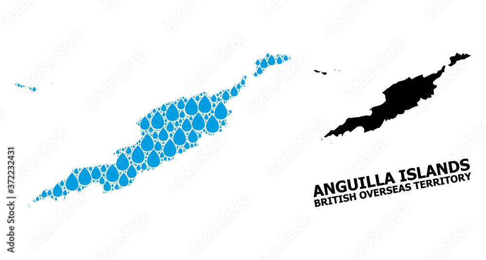 Fototapeta premium Vector Mosaic Map of Anguilla Islands of Water Drops and Solid Map