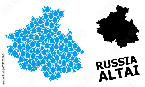 Vector Collage Map of Altai Republic of Liquid Tears and Solid Map