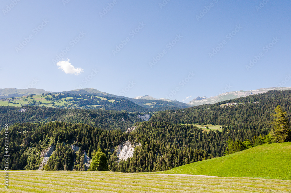 Obraz premium Rheinschlucht, Rhein, Ruinaulta, Fluss, Schlucht, Ilanz, Reichenau, Vorderrhein, Flussbett, Surselva, Wanderweg, Bergstrasse, Graubünden, Sommer, Alpen, Schweiz