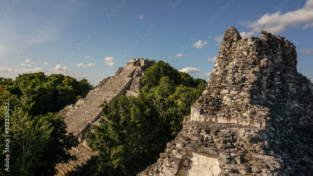 Ancient Maya Becan Temple situated in the jungle of the Yucatán Peninsula, Mexico.
