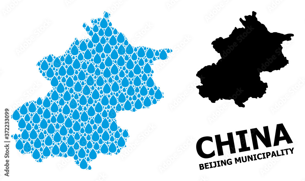 Vector Mosaic Map of Beijing Municipality of Liquid Drops and Solid Map