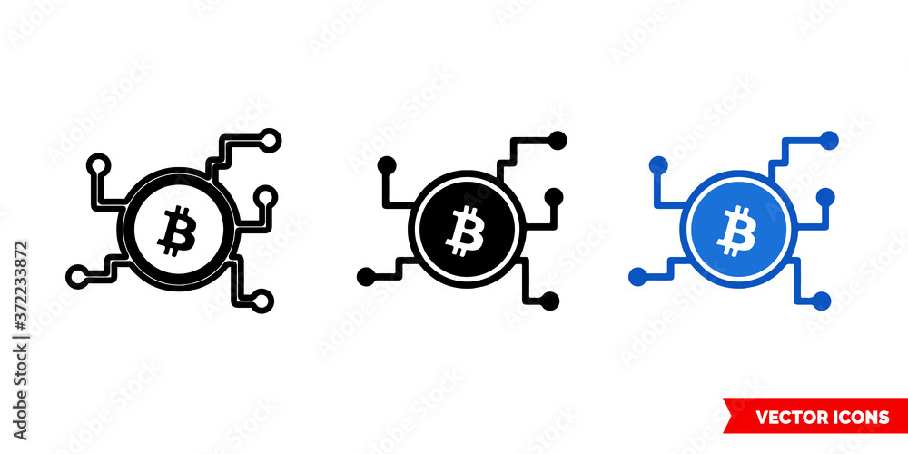 Crypto icon of 3 types color, black and white, outline. Isolated vector sign symbol.