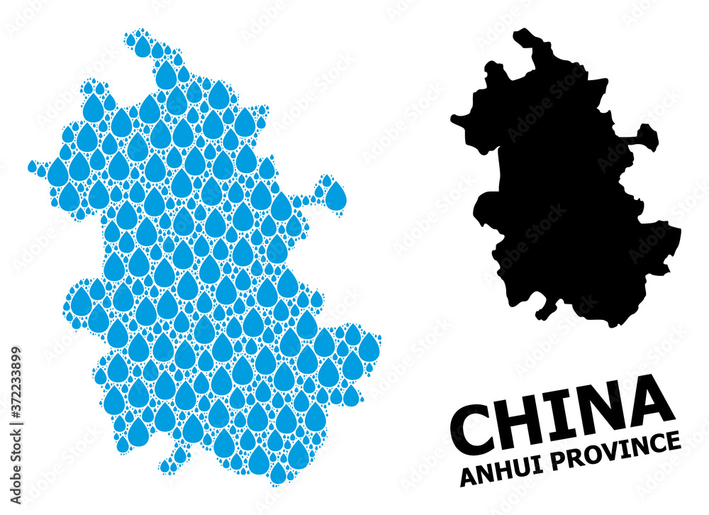 Vector Collage Map of Anhui Province of Water Drops and Solid Map