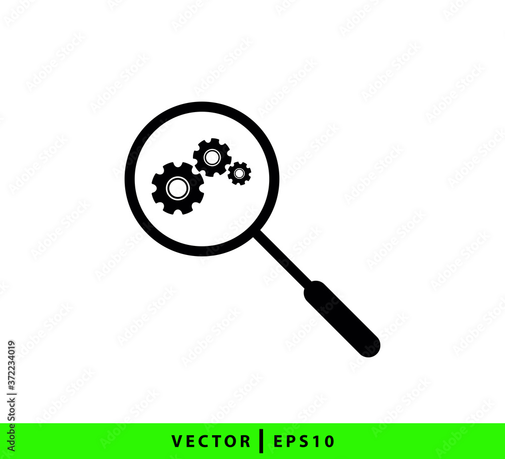 Magnifying and gear icon vector logo design template