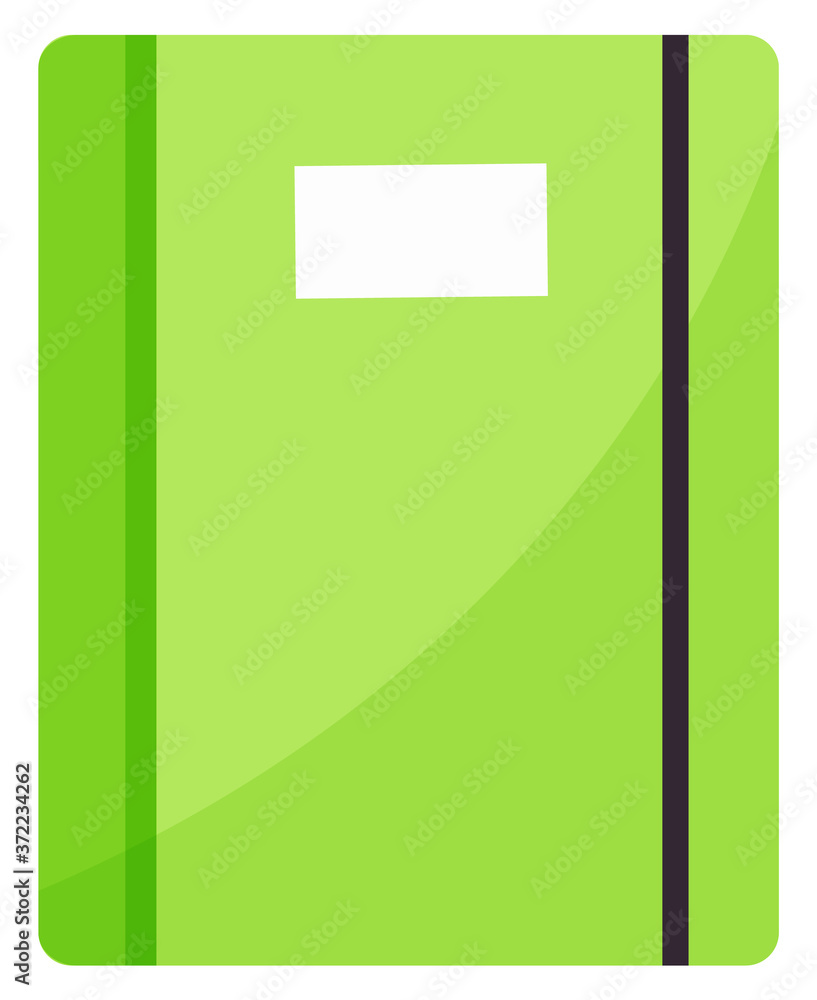 School diary, notebook or copybook isolated vector object. Stationery supply with paper sheets and rubber band, writing notes or homework, education