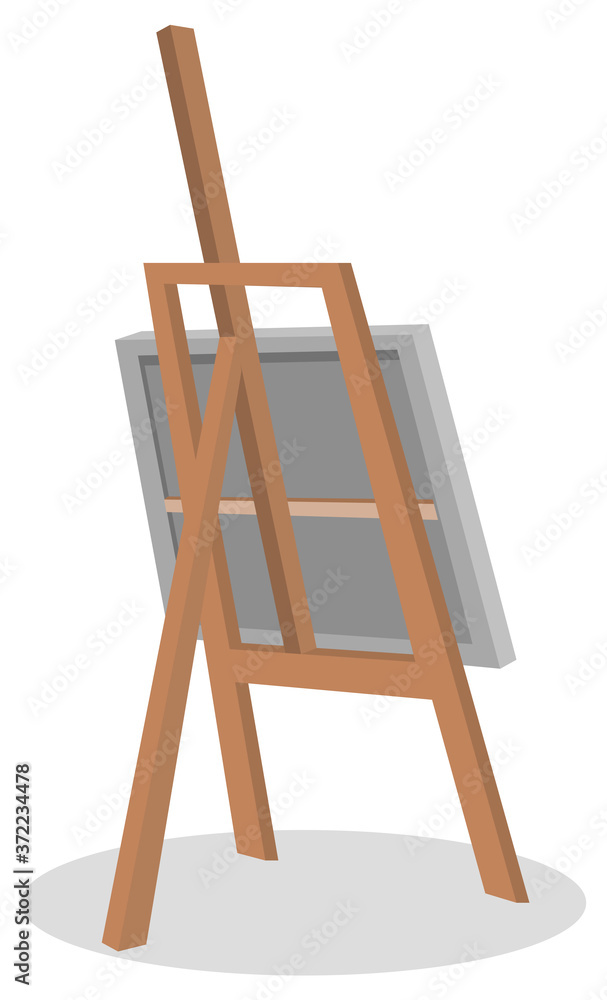 Art club after lessons for pupils. Wooden tripod with clear easel. Canvas for drawing paintings on it by oil paints. Hobby for creative pupils. Back to school concept. Flat cartoon vector illustration Art club after lessons for pupils. Wooden tripod with clear easel. Canvas for drawing paintings on it by oil paints. Hobby for creative pupils. Back to school concept. Flat cartoon vector illustration