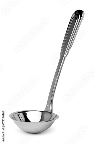 Steel soup ladle isolated on white background photo