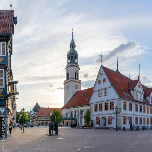 view of the St. Marien Church in the historic city center of Celle